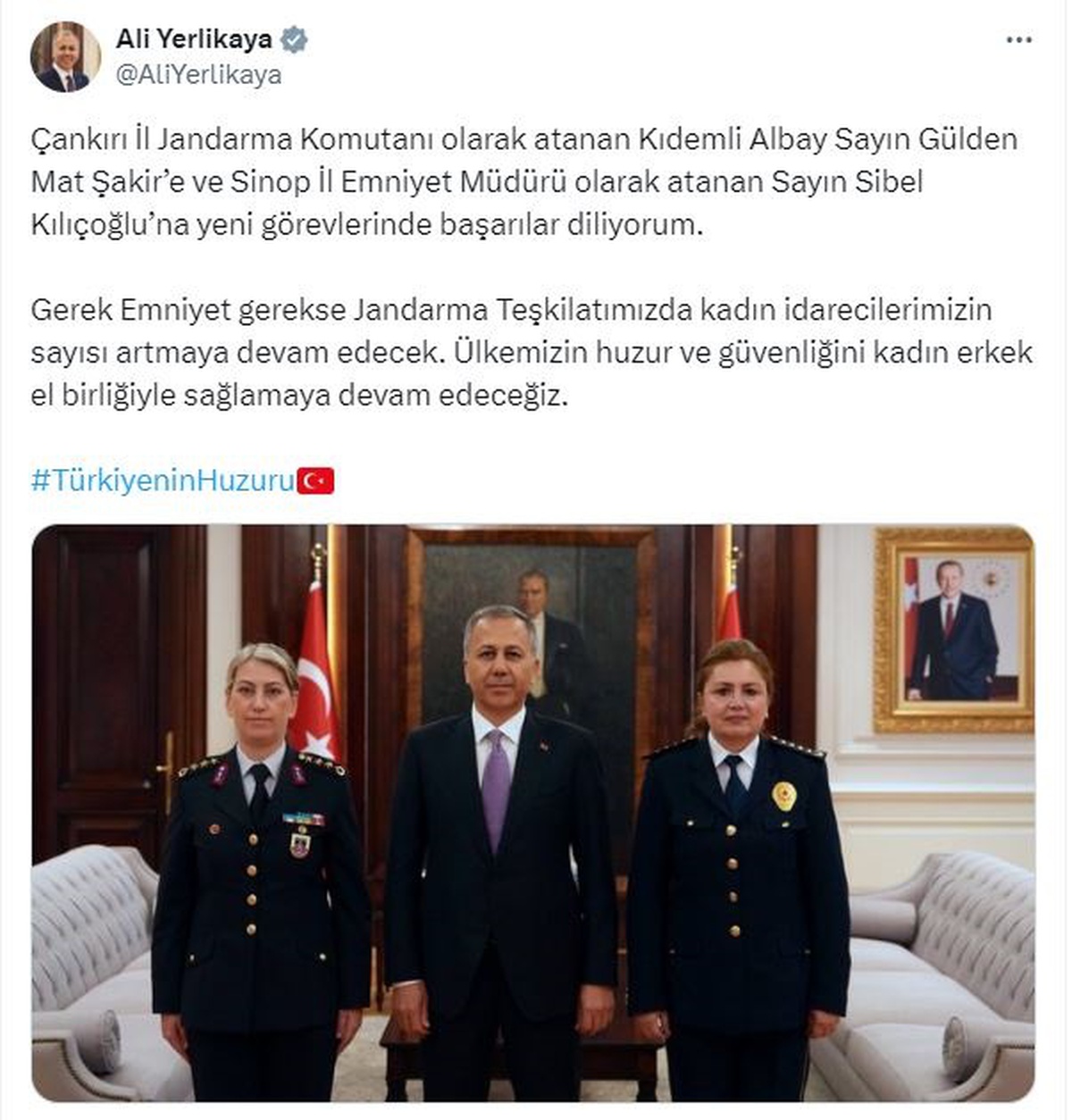 İçişleri Bakanı Yerlikaya, kadın idarecilerin sayısının artacağını belirtti