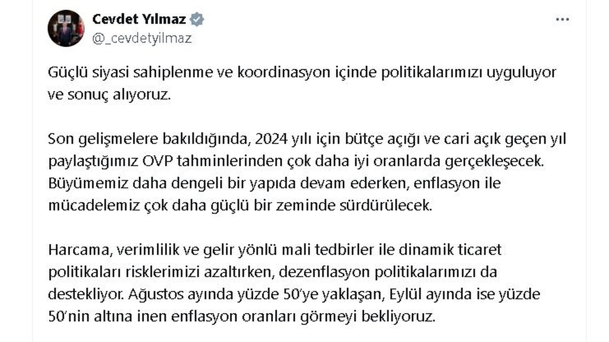 Cevdet Yılmaz: Enflasyon Oranları Düşmeye Devam Ediyor