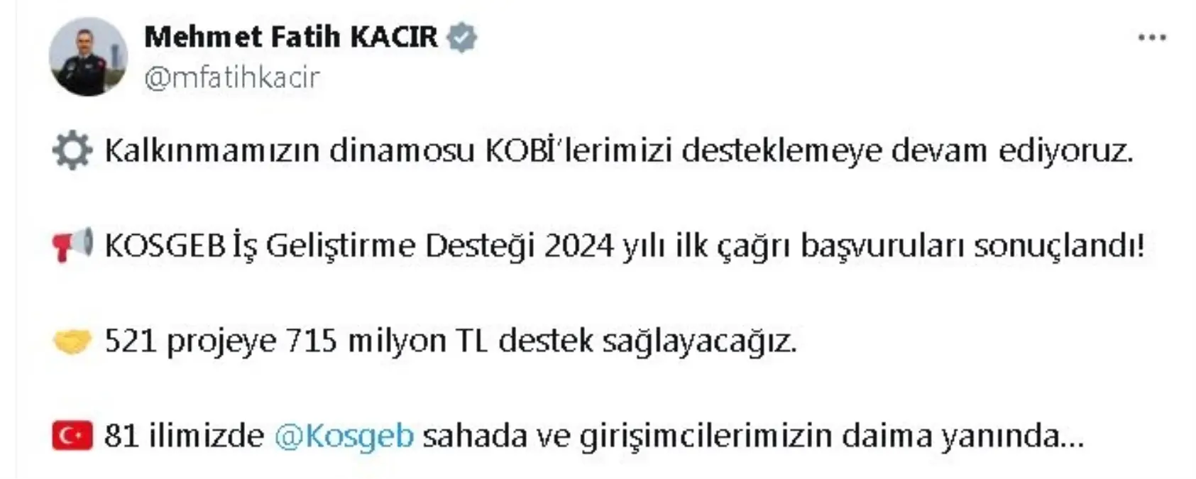 KOSGEB İş Geliştirme Desteği 2024 Yılı İlk Çağrı Sonuçlandı