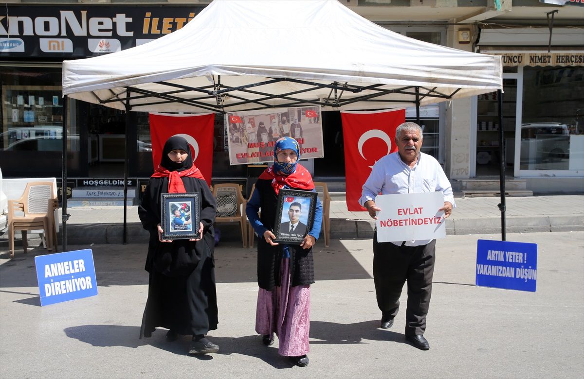 Muş\'ta çocuklarını terör örgütü PKK\'dan kurtarmak isteyen aileler DEM Parti önünde eylemlerine devam ediyor