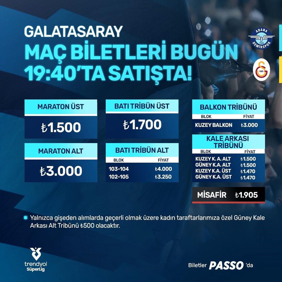Adana Demirspor - Galatasaray Maçının Biletleri Satışa Çıktı