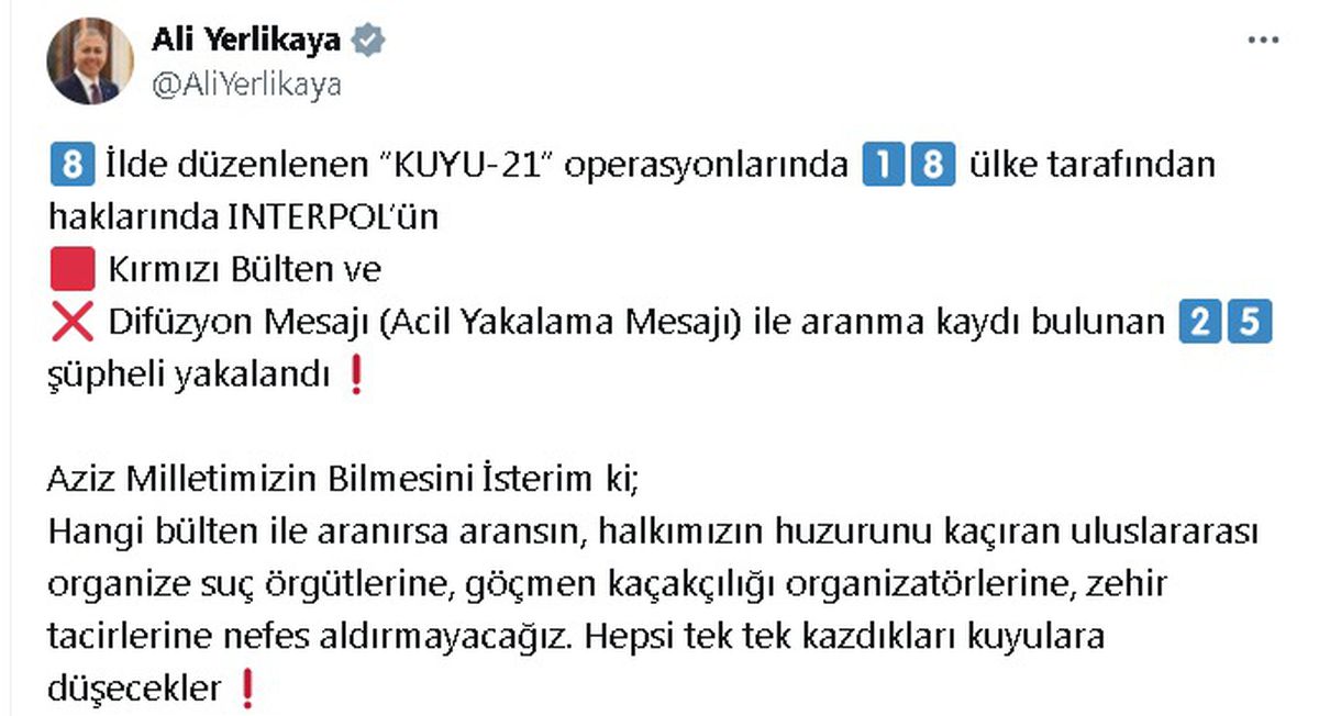 Kuyu-21 Operasyonunda 18 Ülke Tarafından Aranan 25 Şüpheli Yakalandı