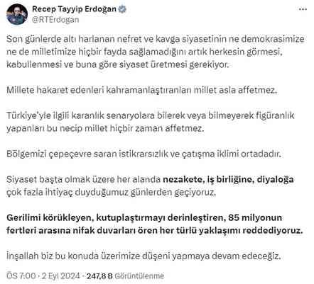 Erdoğan'dan 'Dilruba Kayserilioğlu' açıklaması: Millete hakaret edenleri millet affetmez