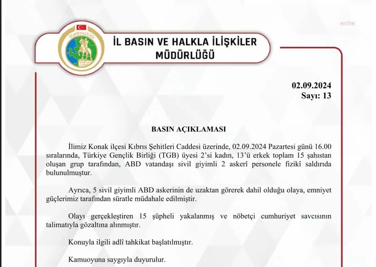 İzmir\'de ABD askeri saldırısında 15 kişi gözaltına alındı