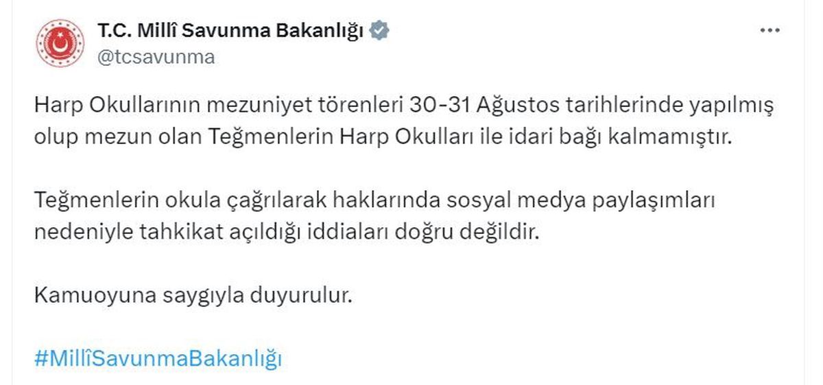 MSB\'den Teğmenlerin Okula Çağrıldığı İddialarına Yanıt
