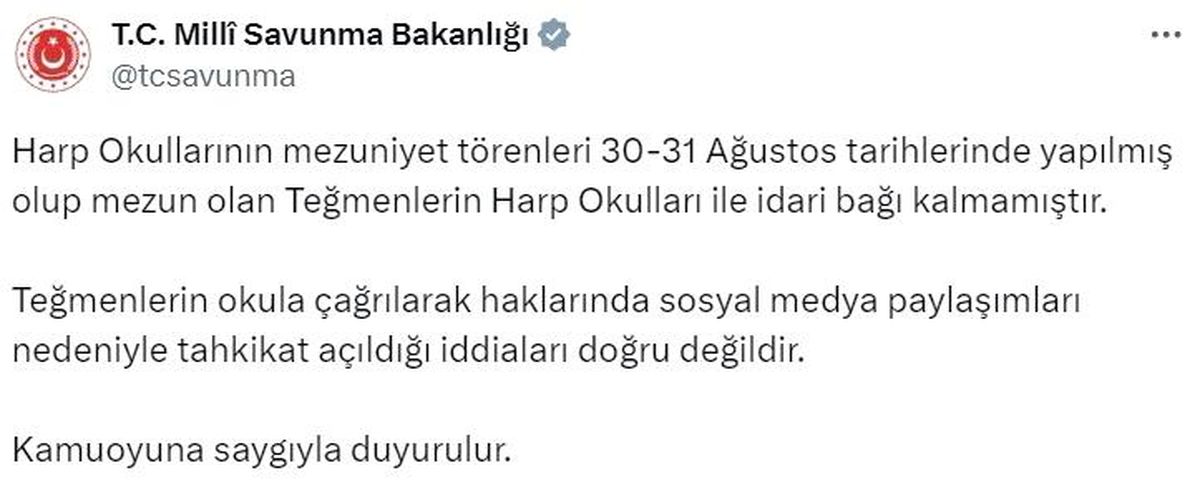 MSB, Harp Okulları mezuniyet törenleri sonrası iddiaları yalanladı