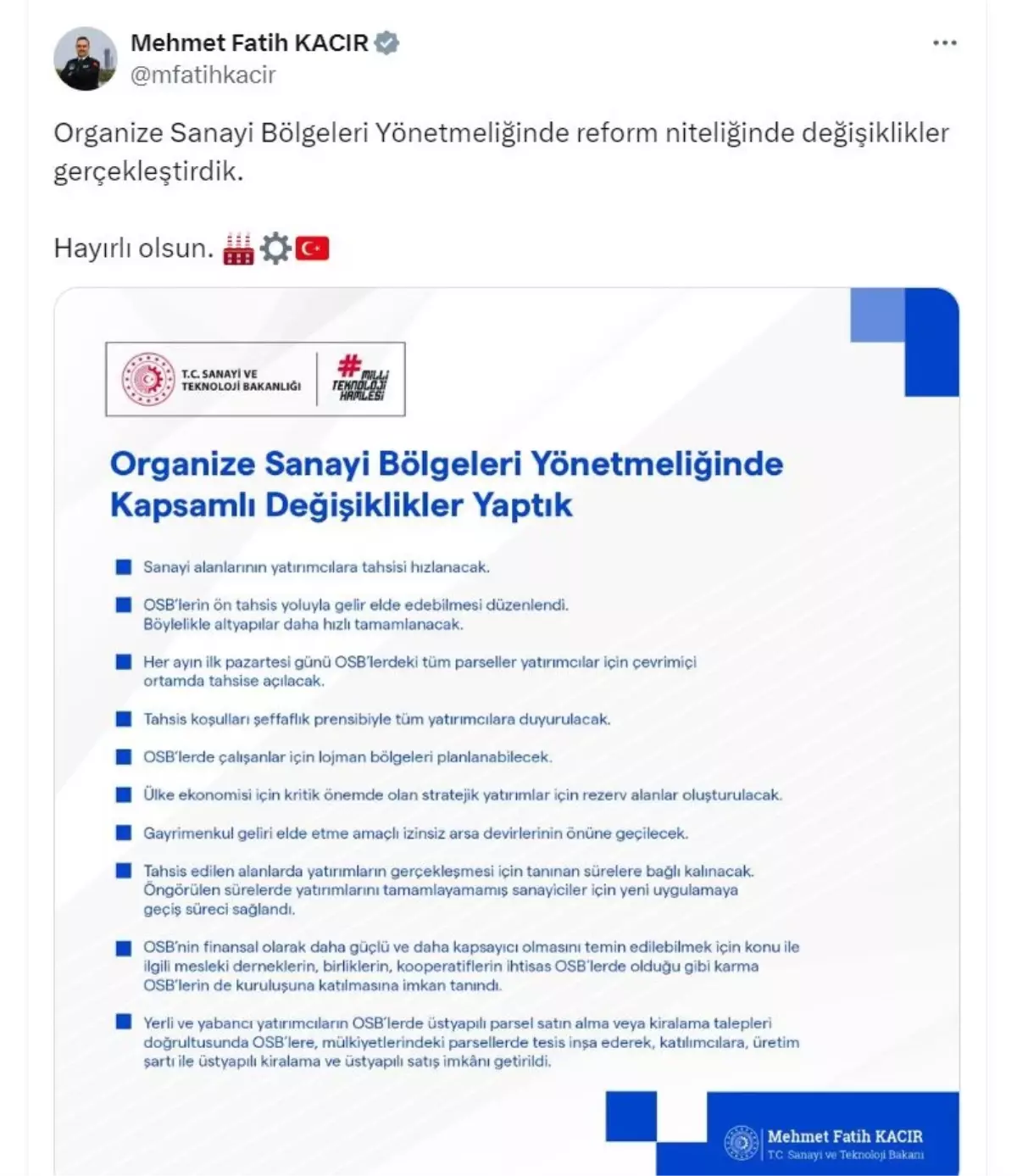 Organize Sanayi Bölgeleri Yönetmeliğinde Reform Niteliğinde Değişiklikler