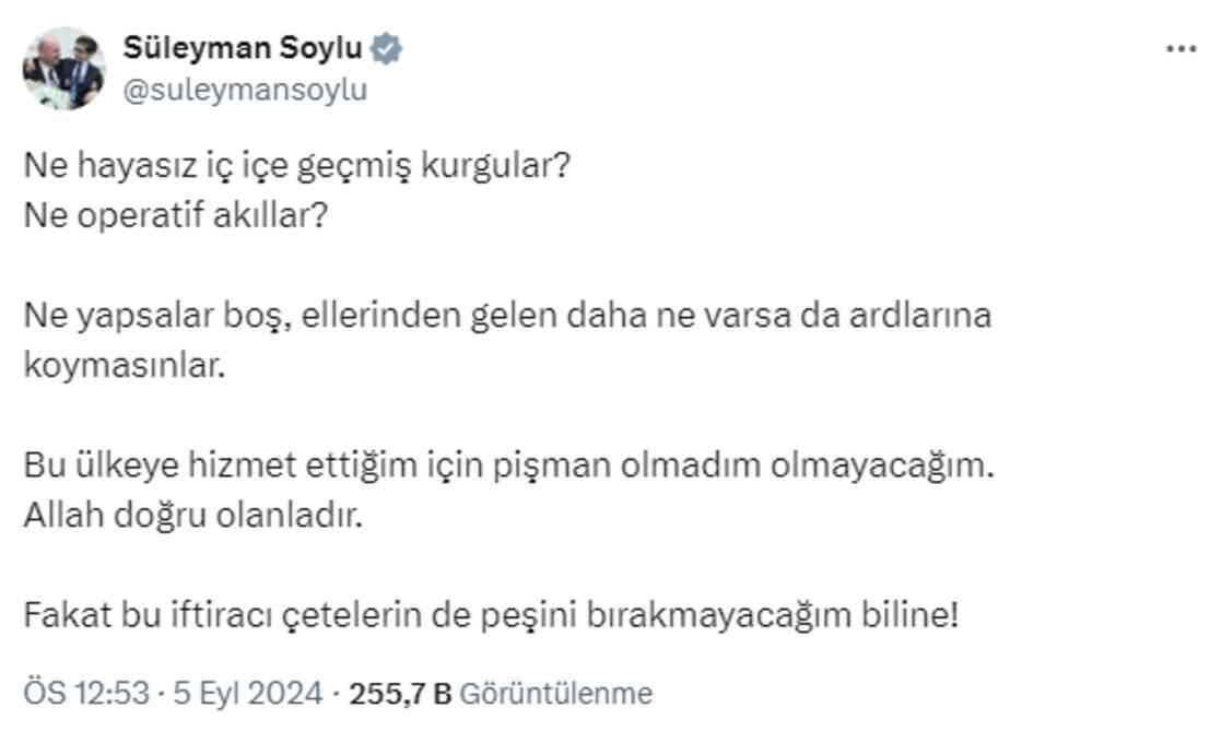 Soylu'dan kendisi hakkında dolaşıma sokulan videoya tepki: İftiracı çetelerin peşini bırakmayacağım