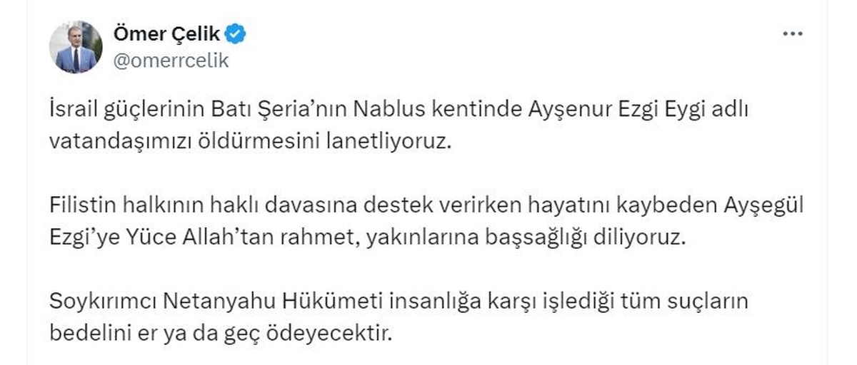AK Parti\'den Nablus\'taki Öldürme Olayına Tepki