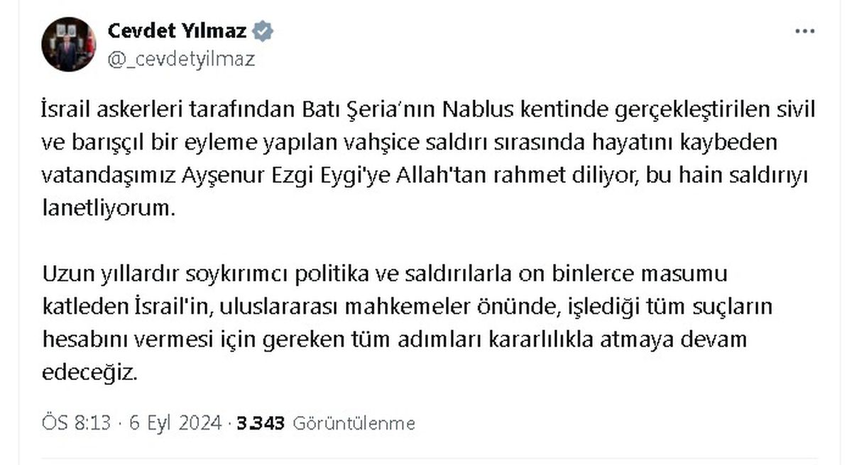 Cevdet Yılmaz\'dan İsrail\'e Tepki