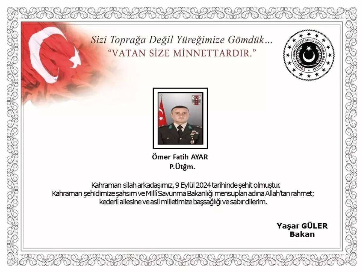 Irak\'ta Terörle Mücadelede Şehit Verildi