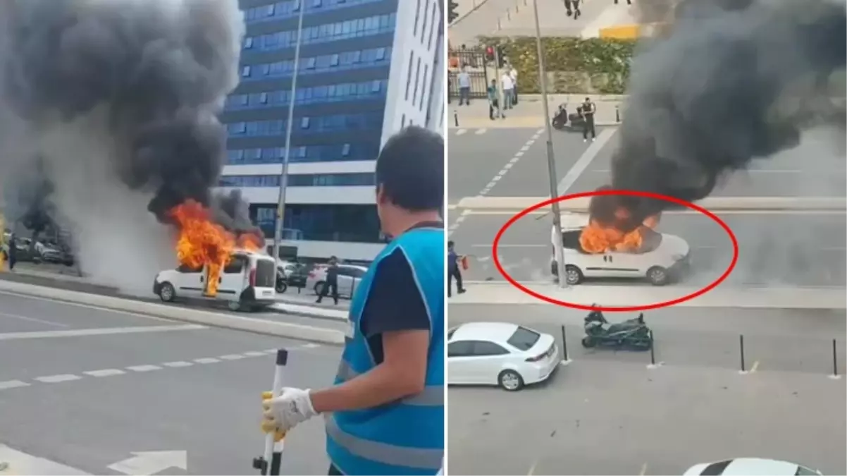 Kartal\'da adliye önüne getirdiği aracını ateşe verdi: Yurtdışından geliyorum, 2 sene kesilmiş cezam var