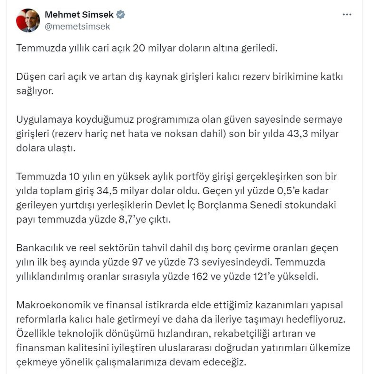 Sermaye Girişleri 43,3 Milyar Doları Buldu