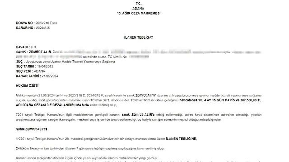 Uyuşturucu Satıcısına İlânla Tebliğ