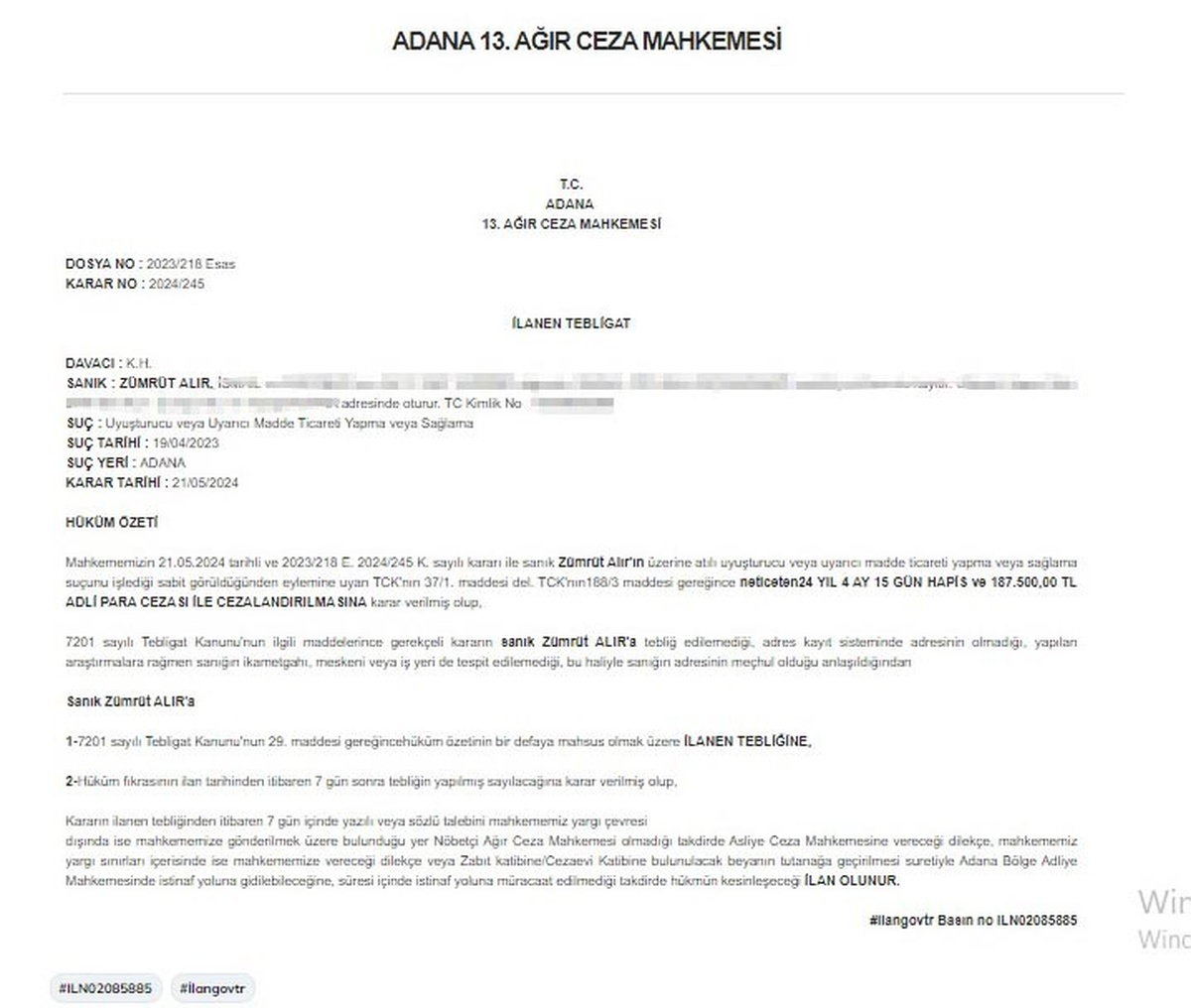 Uyuşturucu Ticareti Sanığına Hapis Cezası