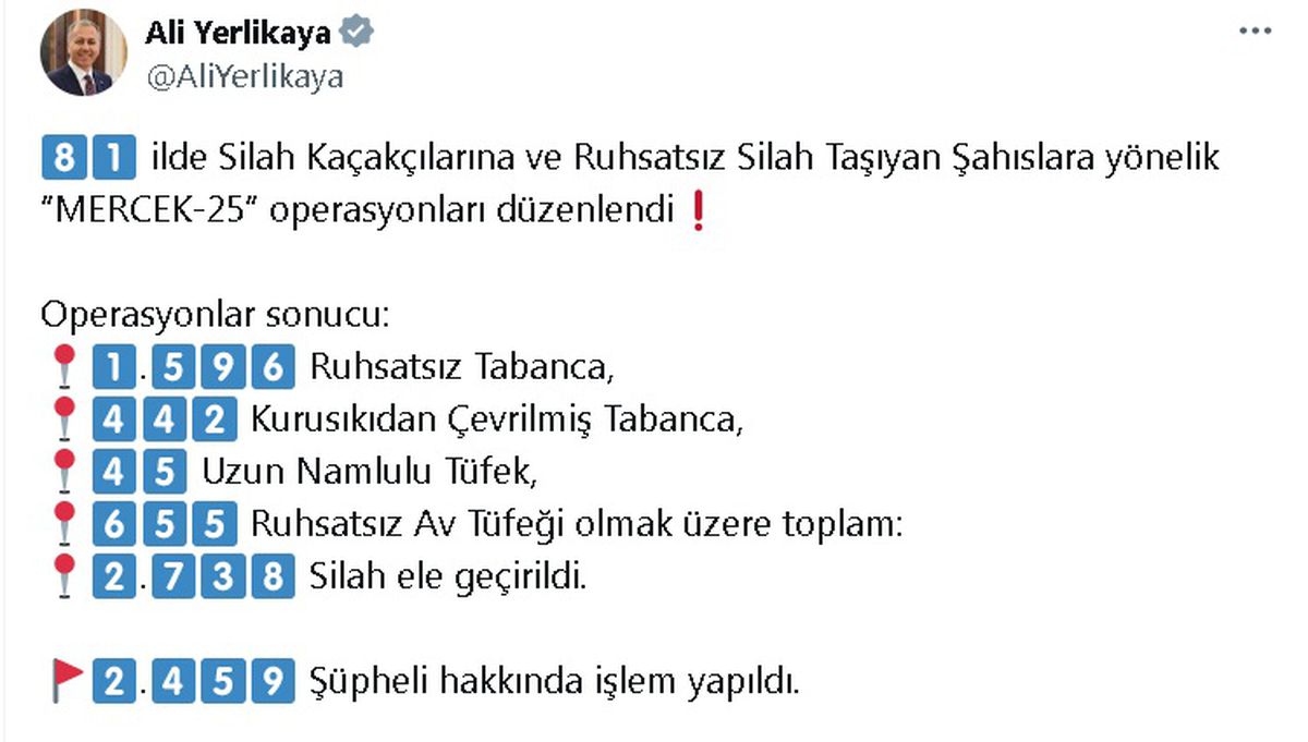 Mercek-25 Operasyonu: 2738 Silah Ele Geçirildi