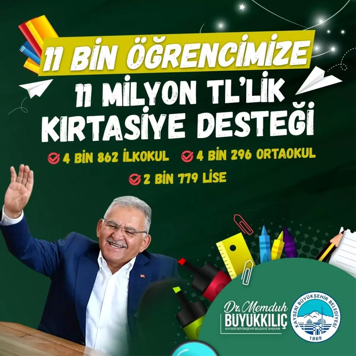 Kayseri\'de 11 Bin Öğrenciye Kırtasiye Desteği