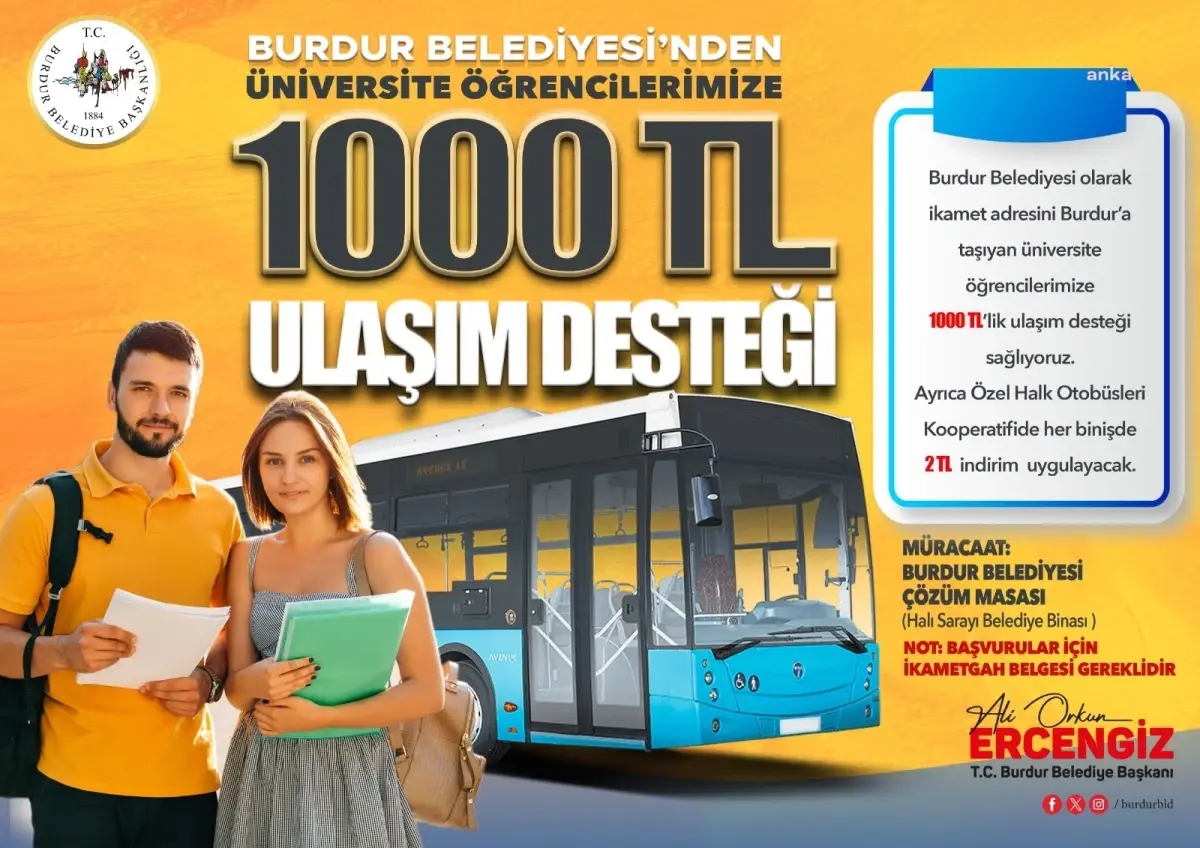 Burdur Belediyesi\'nden Öğrencilere Ulaşım Desteği