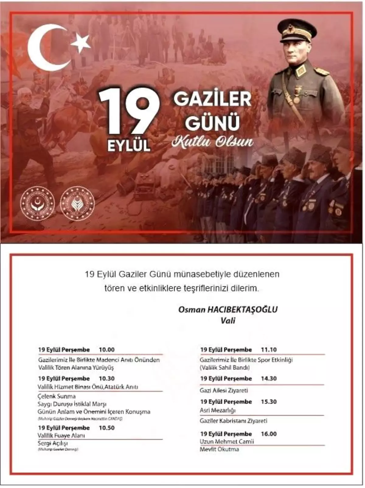 Zonguldak\'ta 19 Eylül Gaziler Günü Törenle Kutlanacak