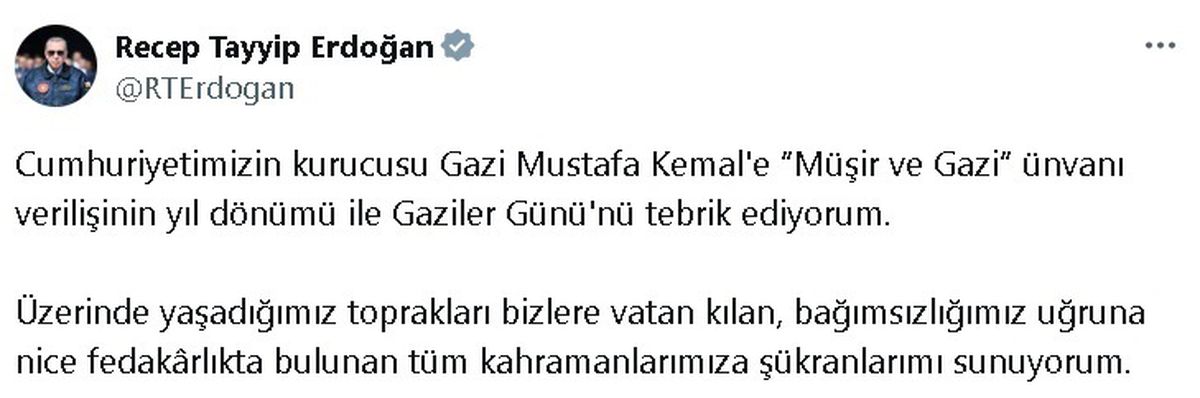 Cumhurbaşkanı Erdoğan Gaziler Günü\'nü Kutladı