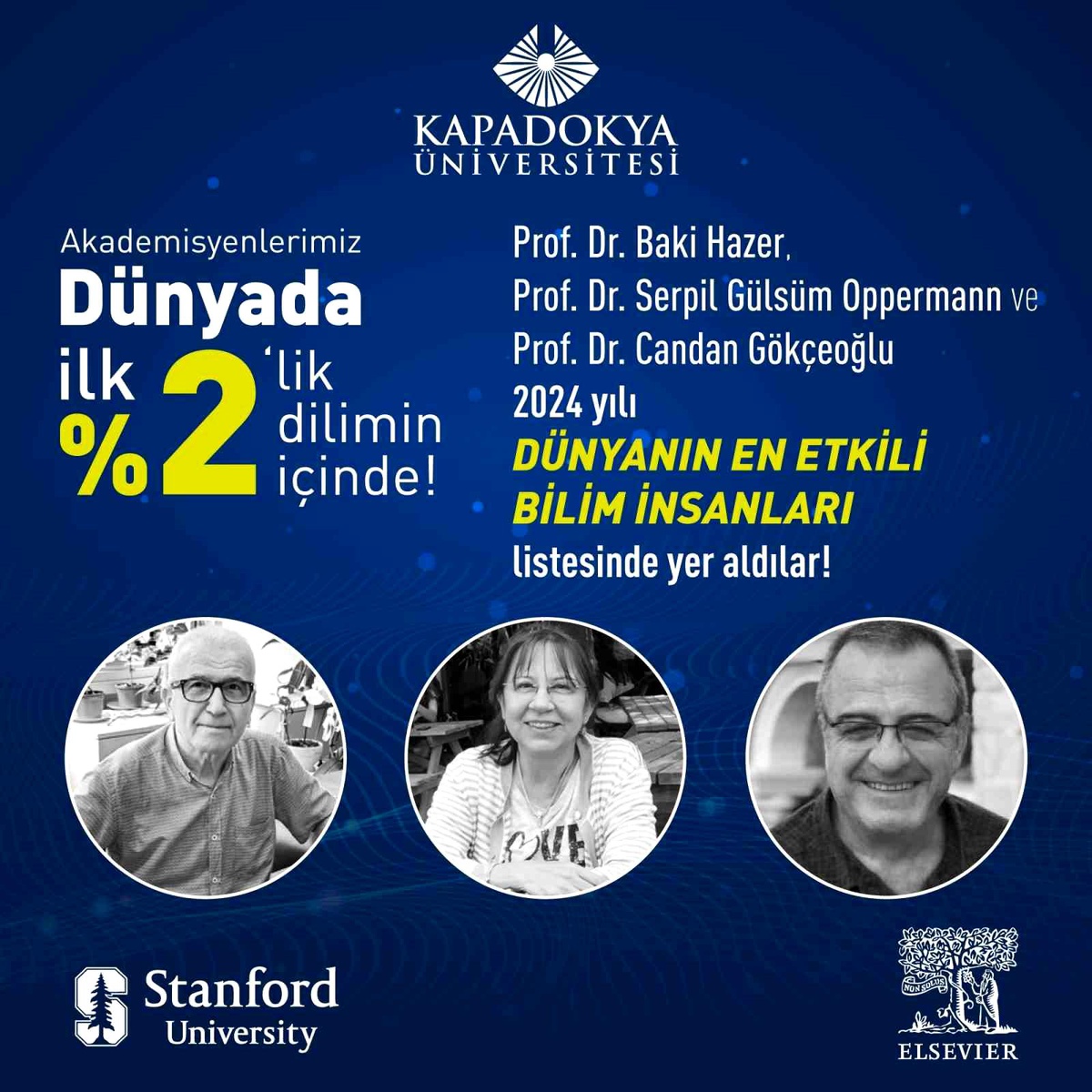 Kapadokya Üniversitesi\'nden 3 Prof. Dünyanın En Etkili Bilim İnsanları Listesinde