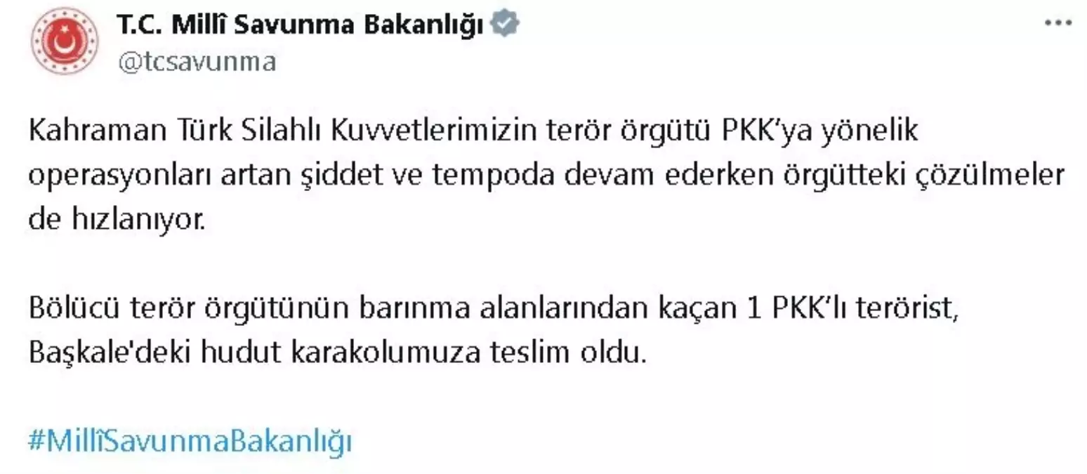 PKKlı Terörist Başkale\'de Teslim Oldu