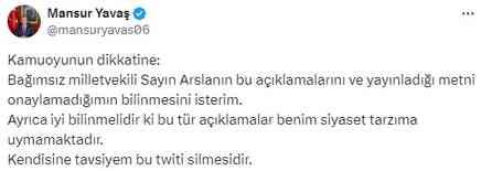 Özel'i topa tutan Yüksel Arslan'a, Mansur Yavaş'tan uyarı gecikmedi: Sil bu açıklamayı