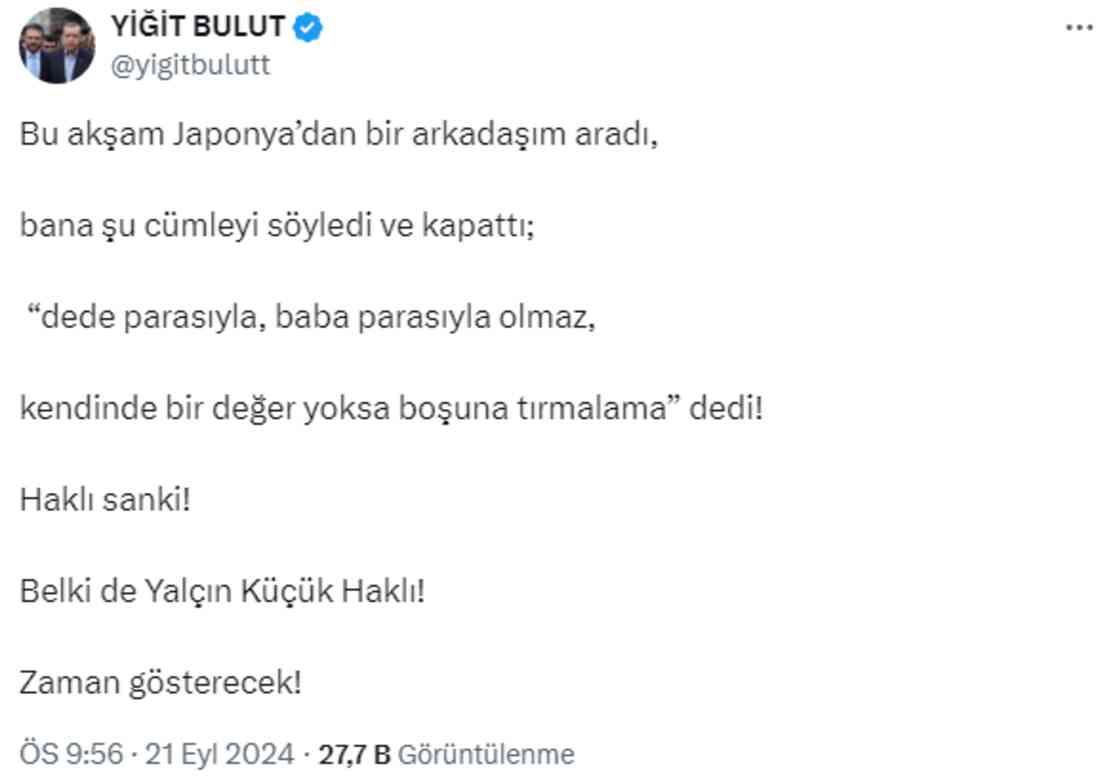 Yiğit Bulut isim vermeden Ali Koç'u hedef aldı: Dede parasıyla, baba parasıyla olmaz