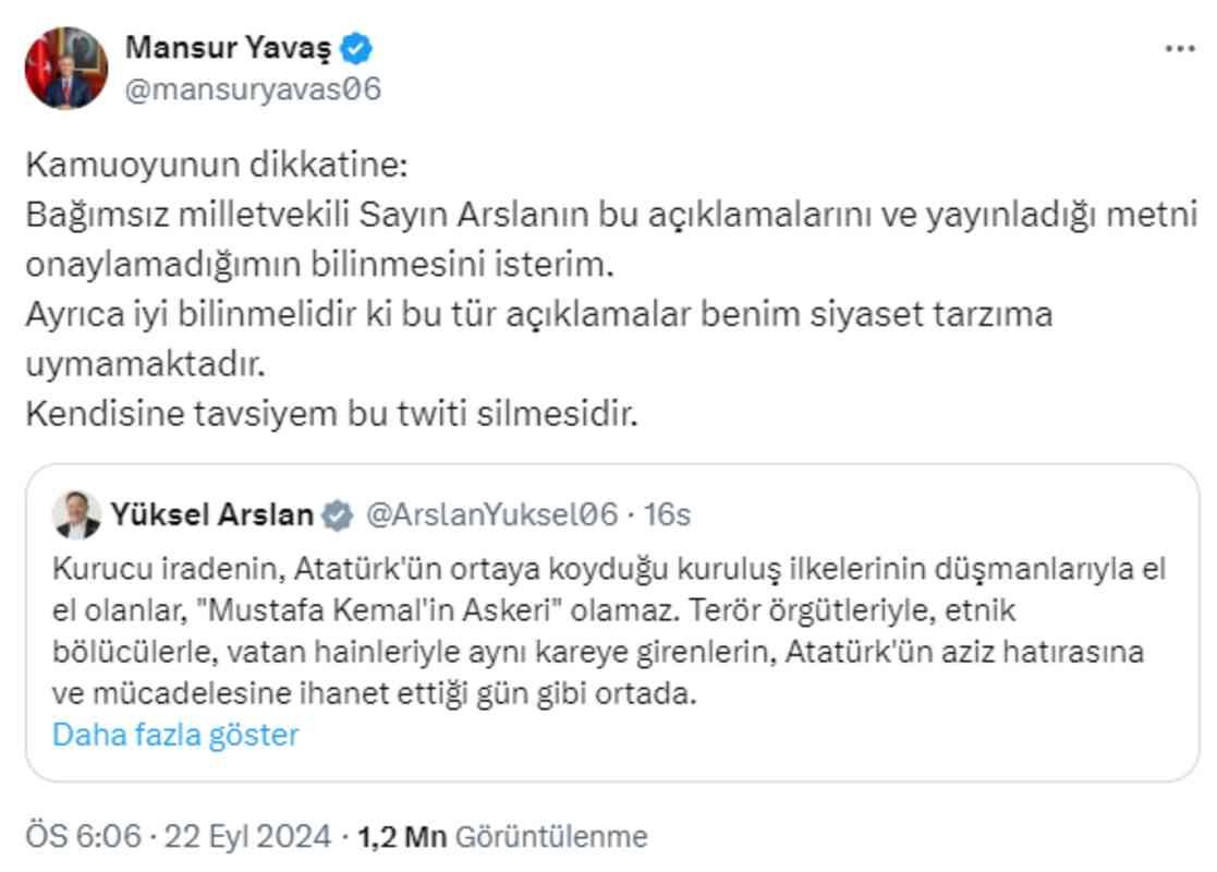 İmamoğlu'nu hedef alınca Mansur Yavaş'tan uyarı gelmişti! Yüksel Arslan istifasını duyurdu