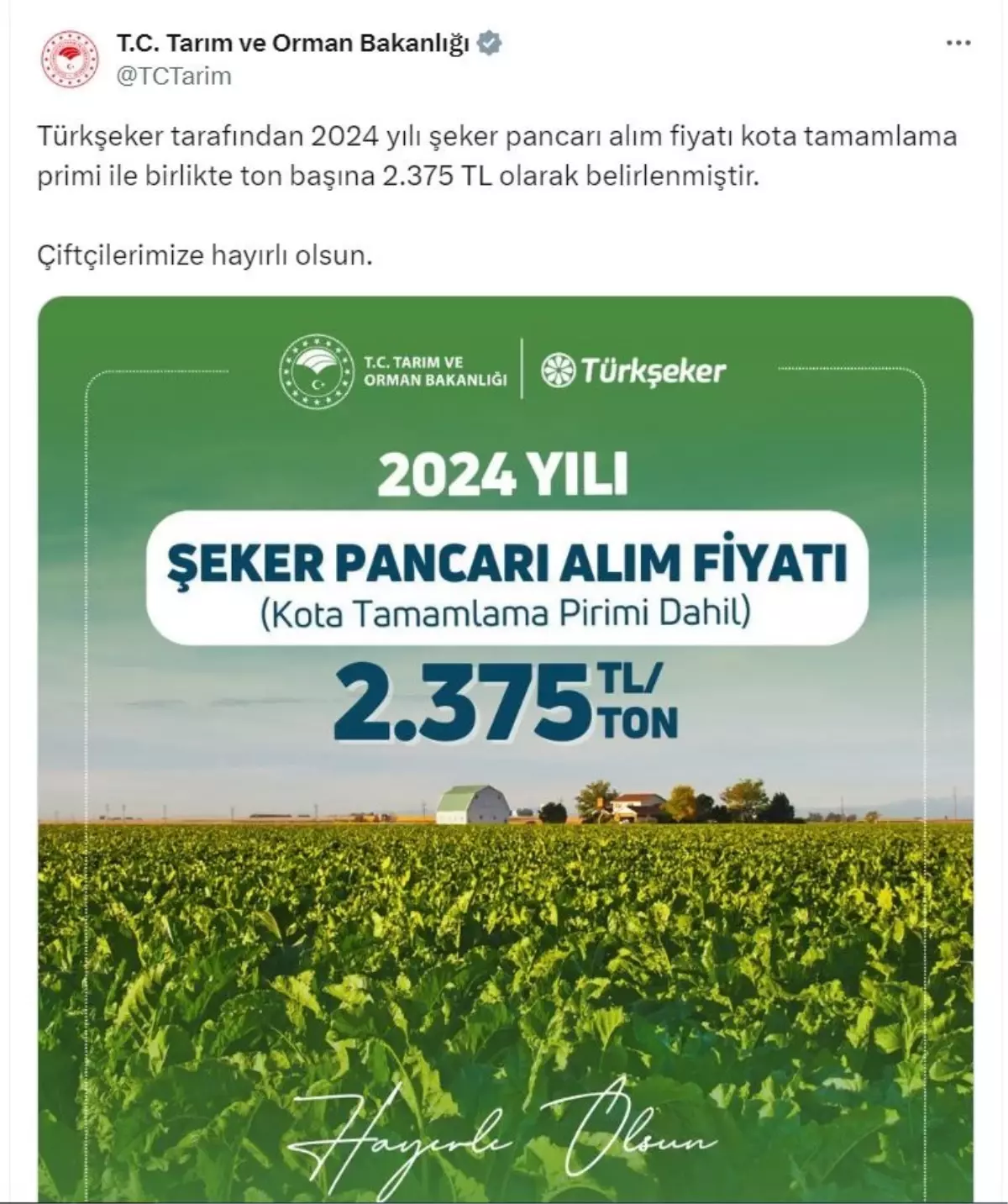 2024 Şeker Pancarı Fiyatı Belirlendi