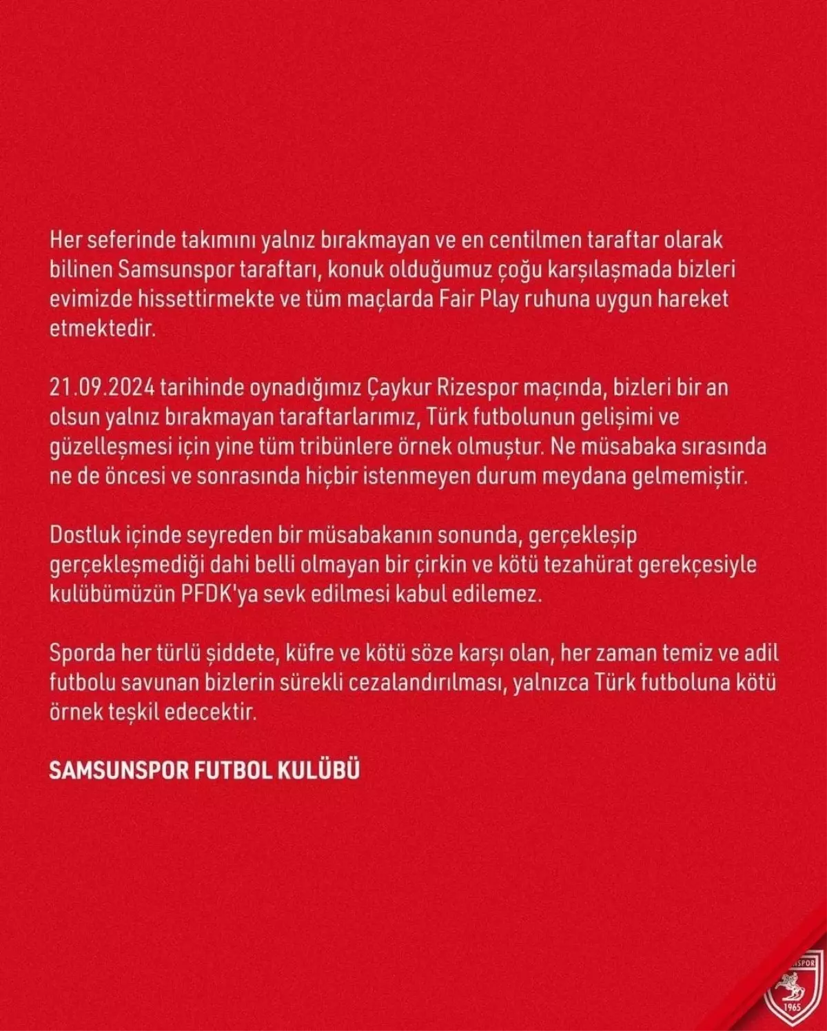 Samsunspor\'dan PFDK\'ya Tepki