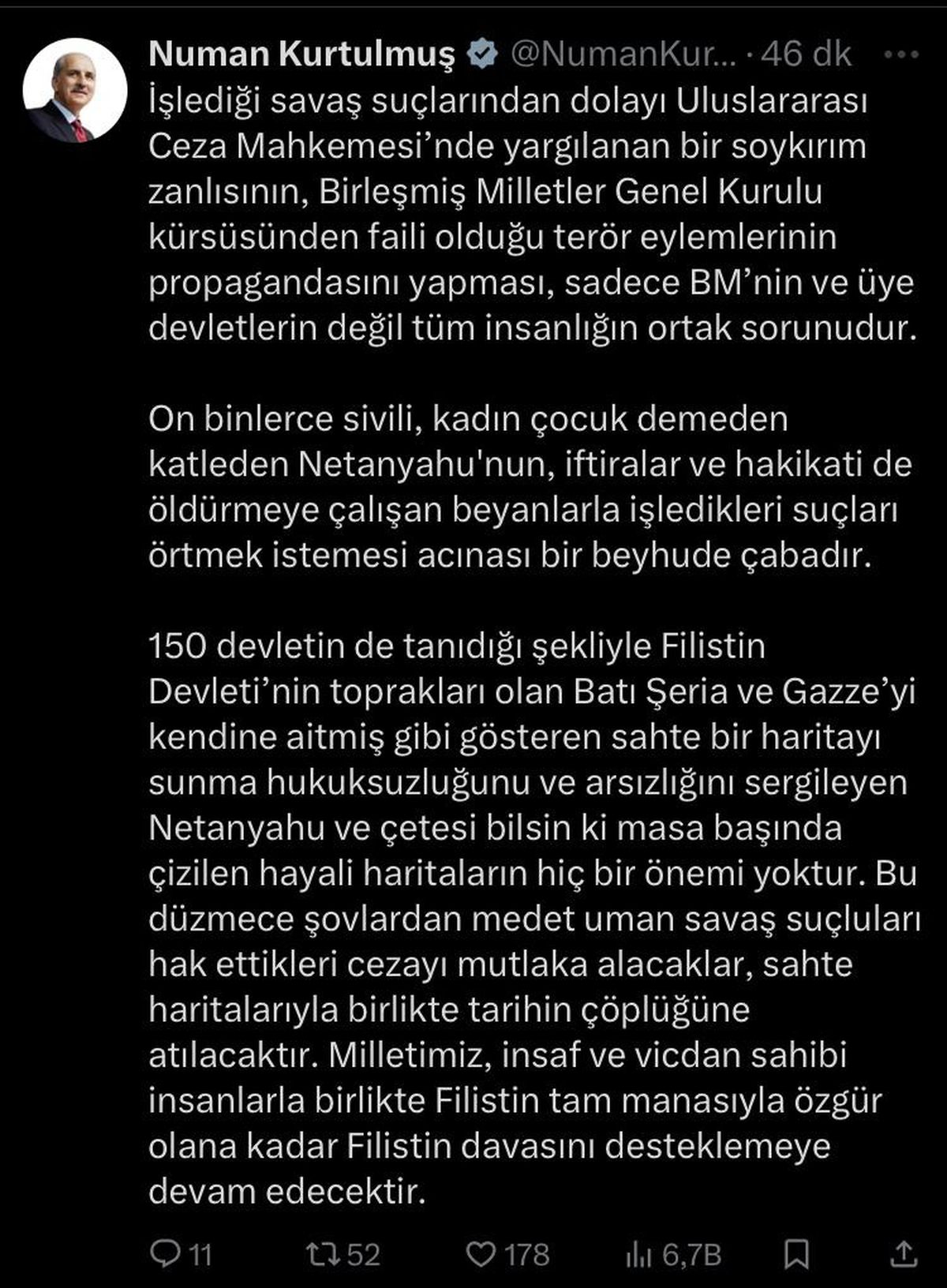 Kurtulmuş\'tan Netanyahu\'ya Sert Eleştiri