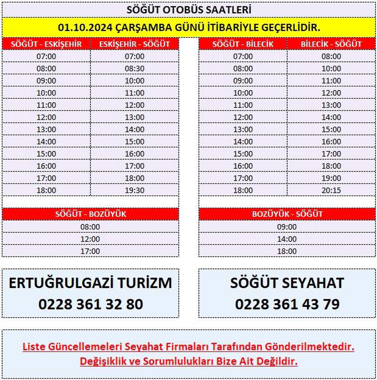 Söğüt Belediyesi Kış Tarifesine Geçiyor