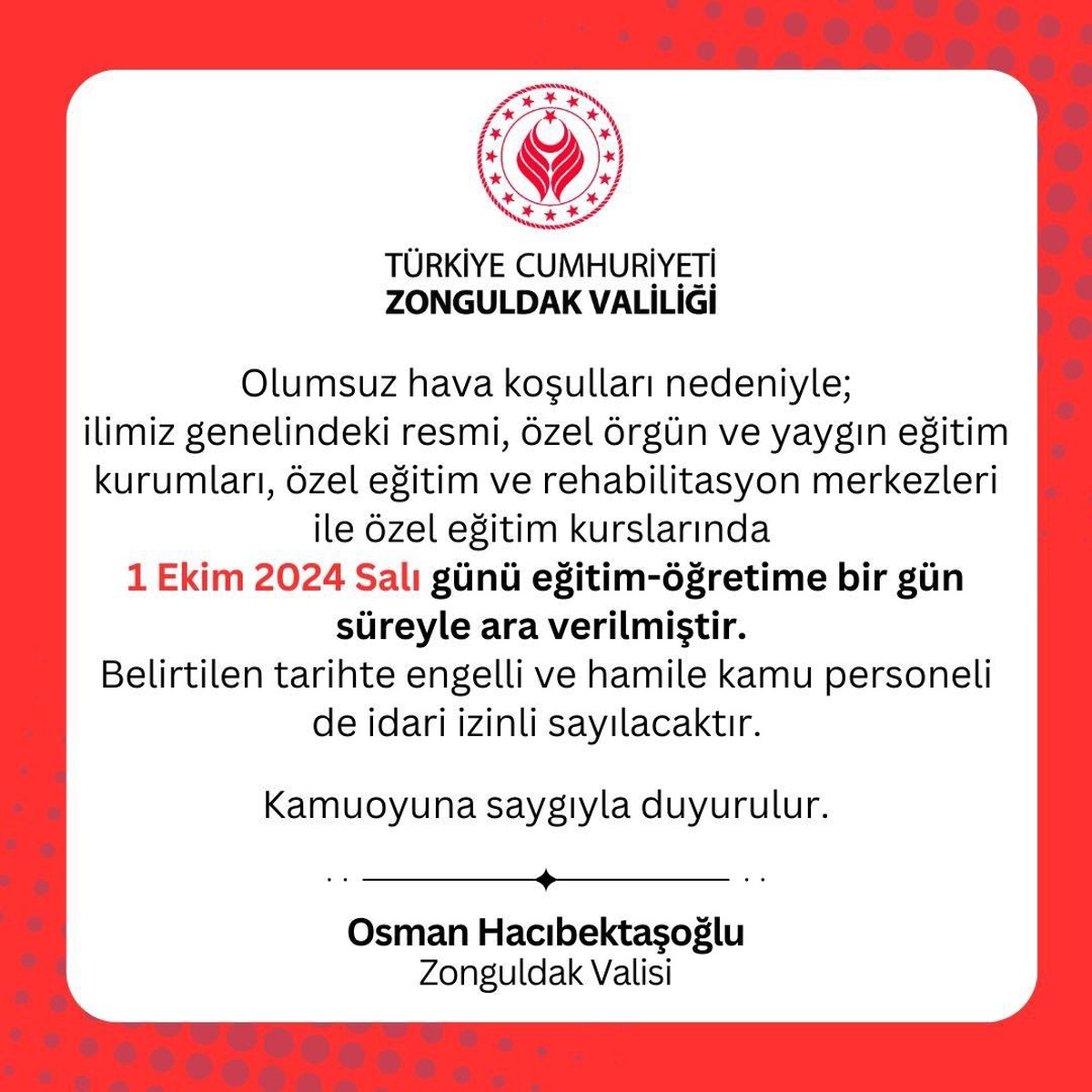 Zonguldak\'ta Okullara 1 Gün Ara