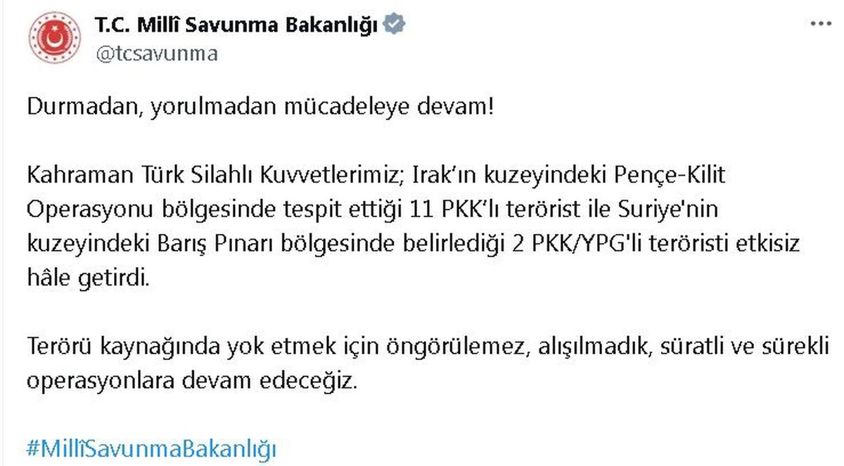 PKK\'lı 13 Terörist Etkisiz Hale Getirildi