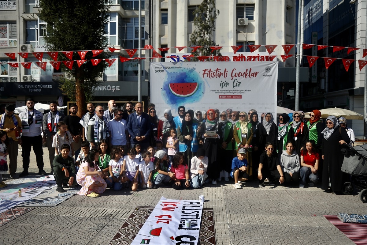 Samsun\'da Gazze\'ye destek amacıyla "Filistinli çocuklar için çiz" etkinliği düzenlendi