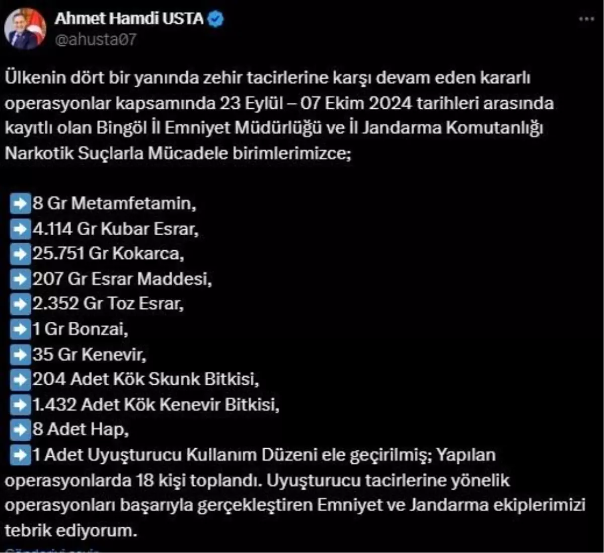 Bingöl\'de Uyuşturucu Operasyonları: 18 Gözaltı, 2 Tutuklama