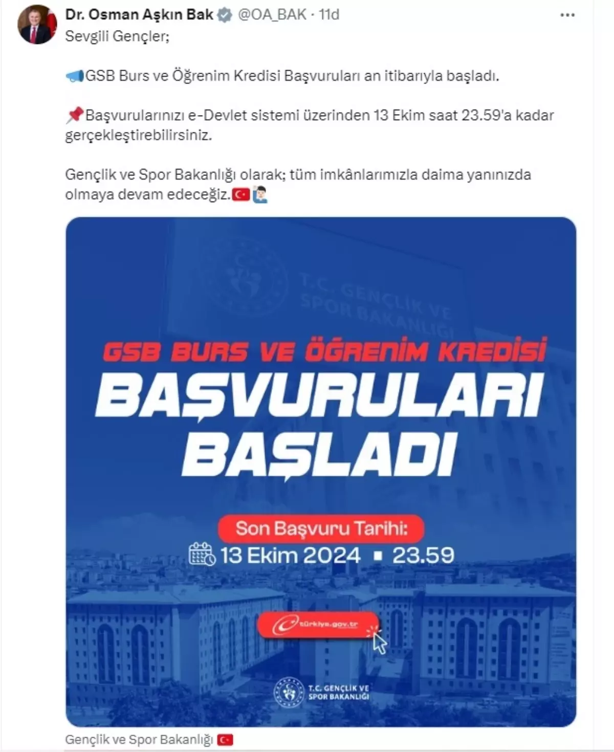 KYK burs ve kredi başvuruları başladı