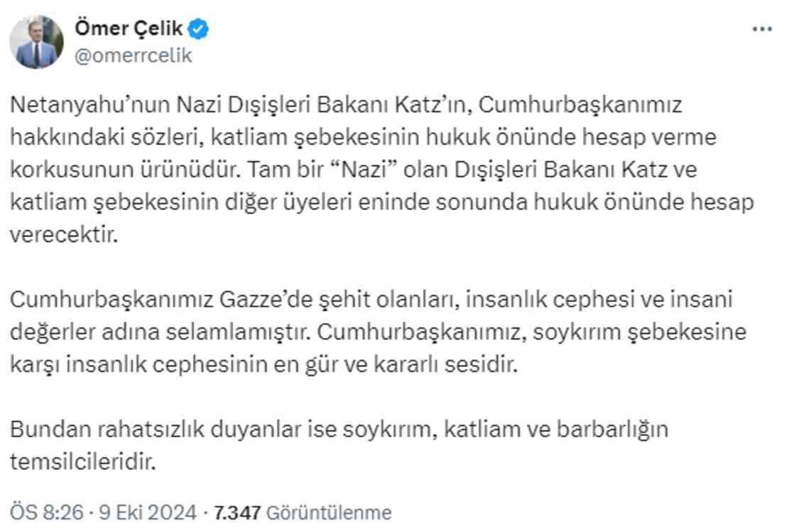 Türkiye'den Cumhurbaşkanı Erdoğan'ı hedef alan İsrailli Bakan Katz'a sert tepki