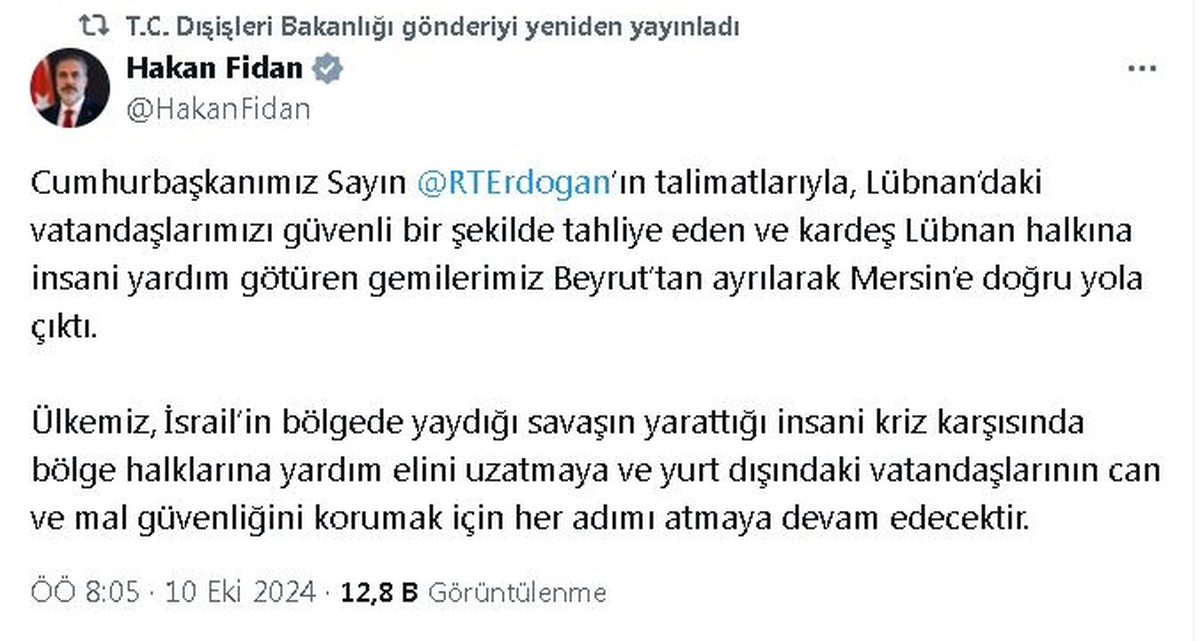 Lübnan\'daki Türk Vatandaşları için Tahliye Gemileri Yola Çıktı