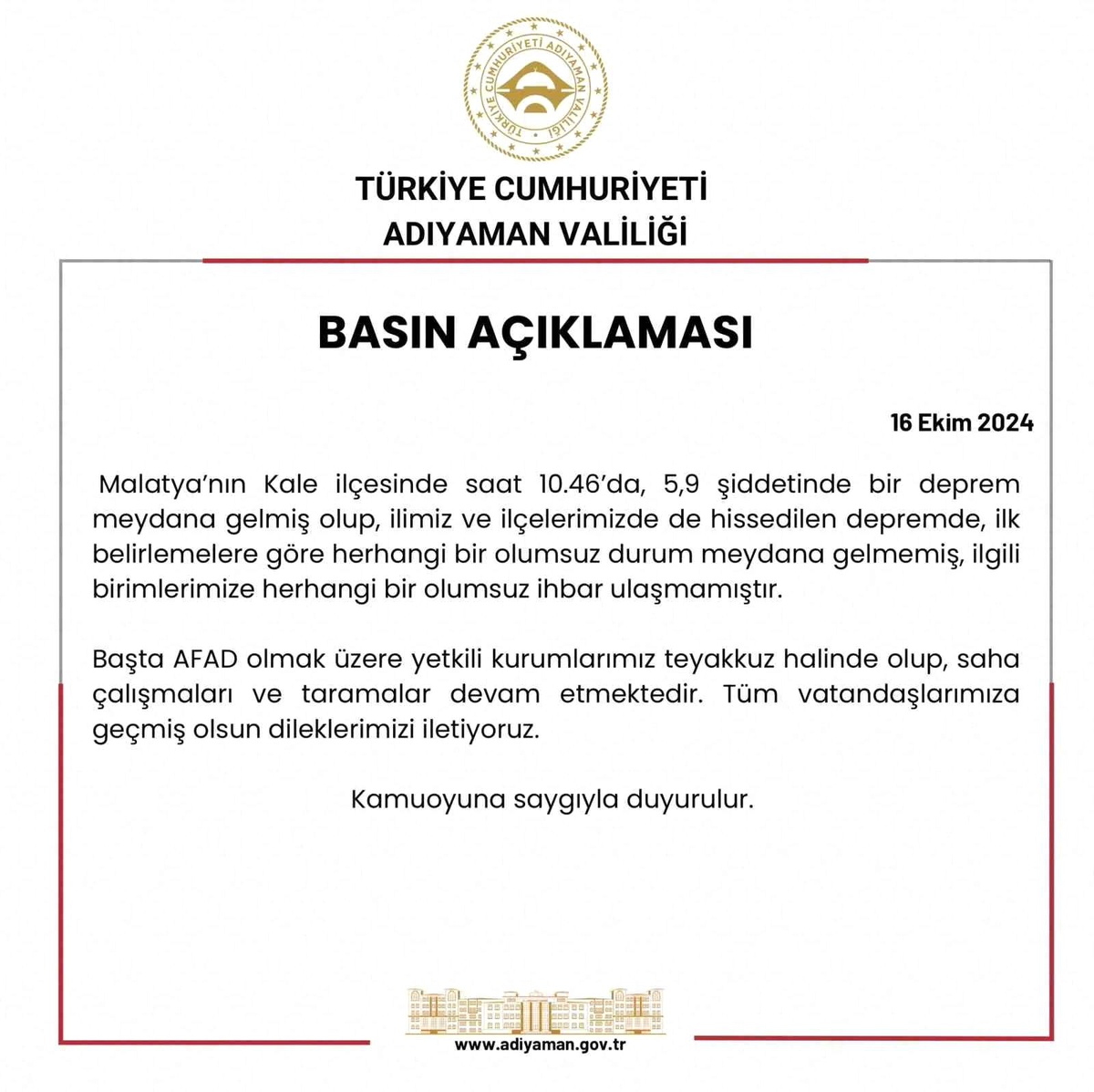 Adıyaman\'da 5.9 Büyüklüğünde Deprem
