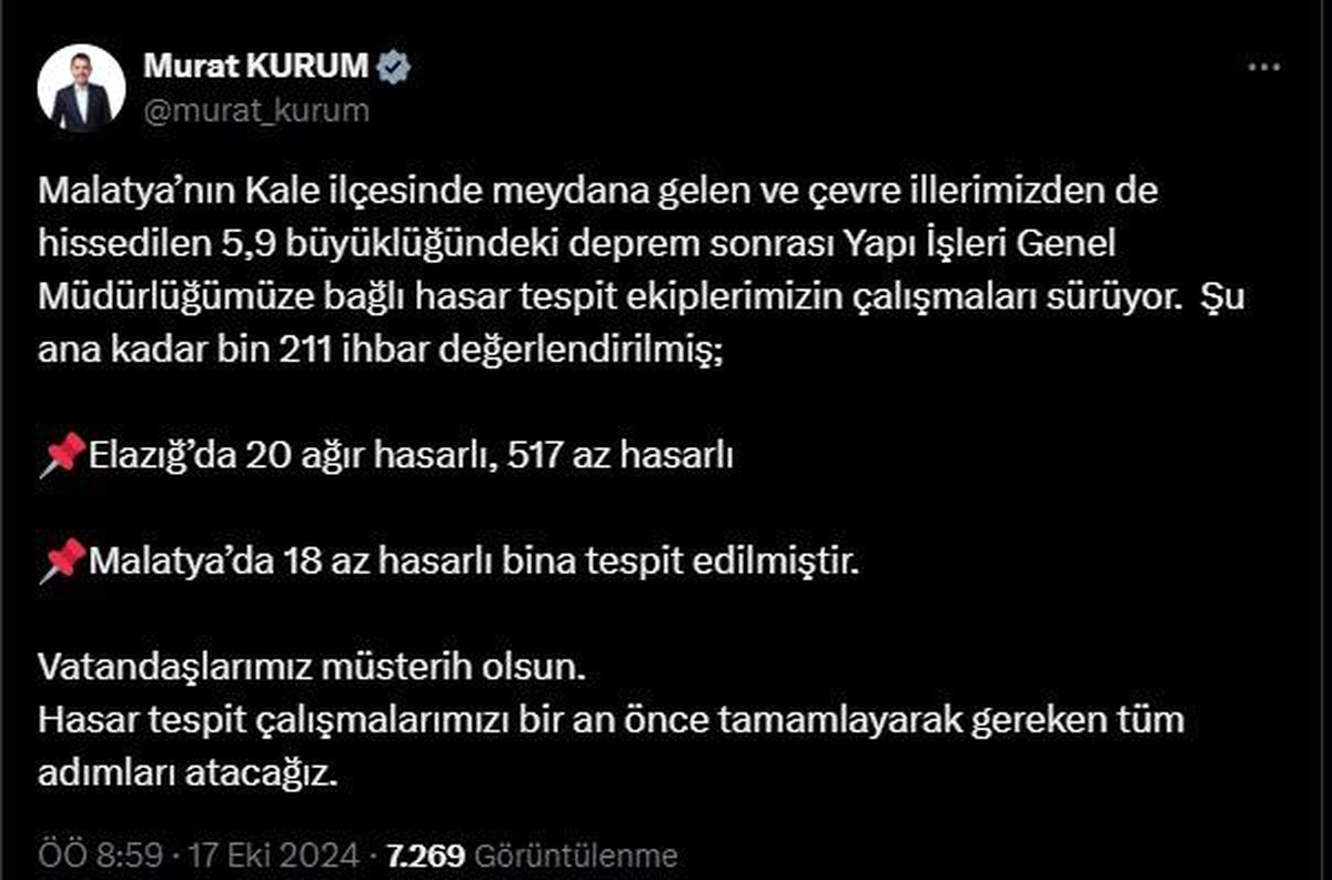 Kale\'de 5,9 Büyüklüğünde Deprem
