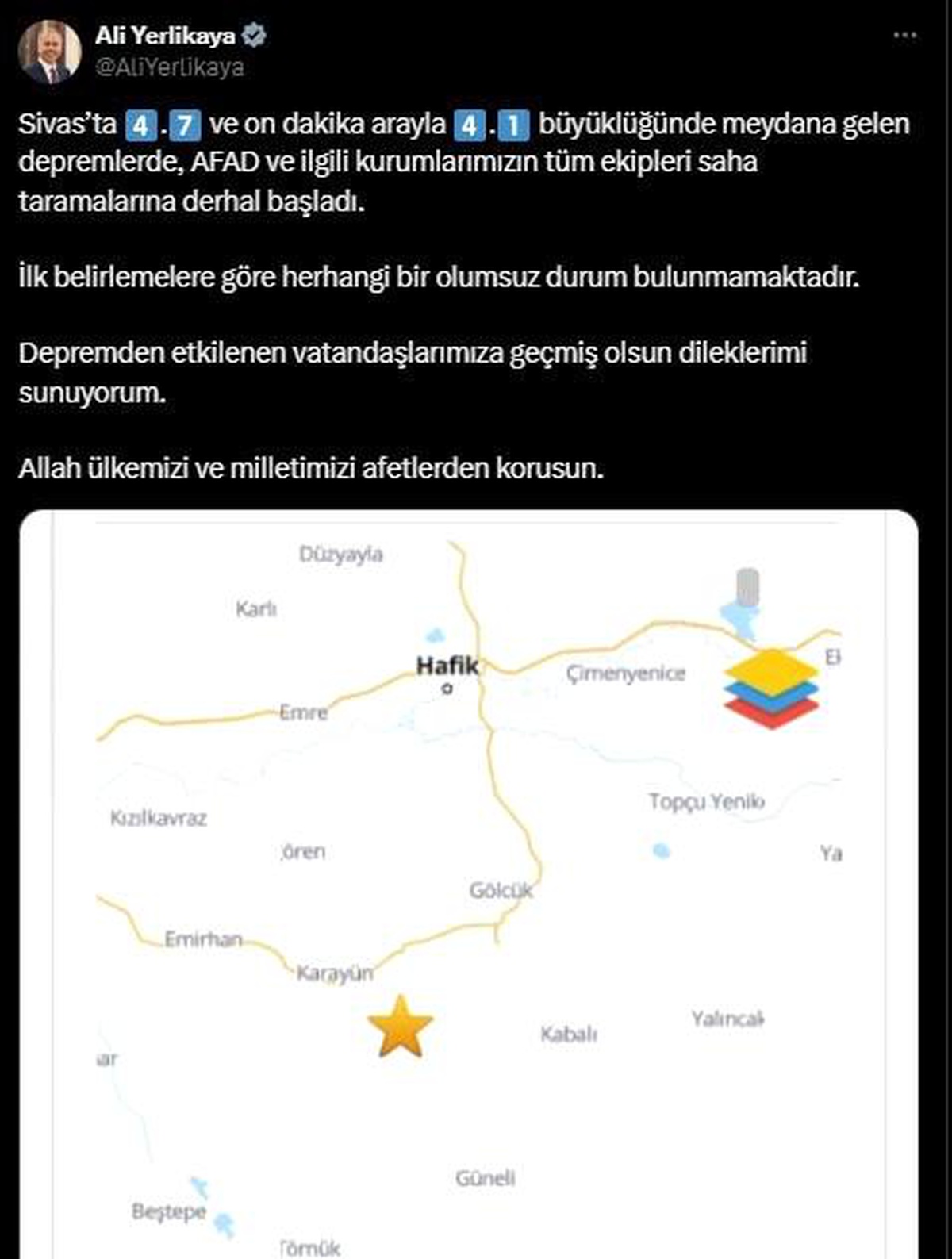 Sivas\'ta 4.7 ve 4.1 Büyüklüğünde Depremler
