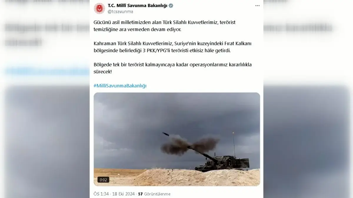 TSK Fırat Kalkanı\'nda 3 Teröristi Etkisiz Hale Getirdi