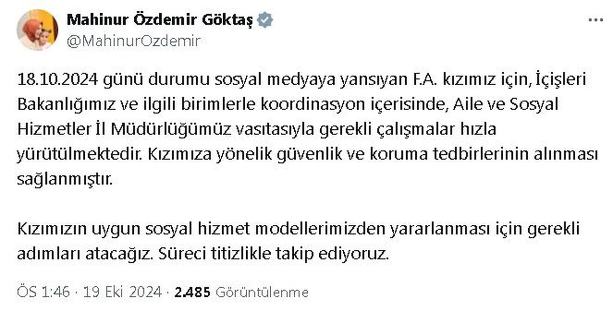 Göktaş: Kızımıza Güvenlik Tedbirleri Alındı