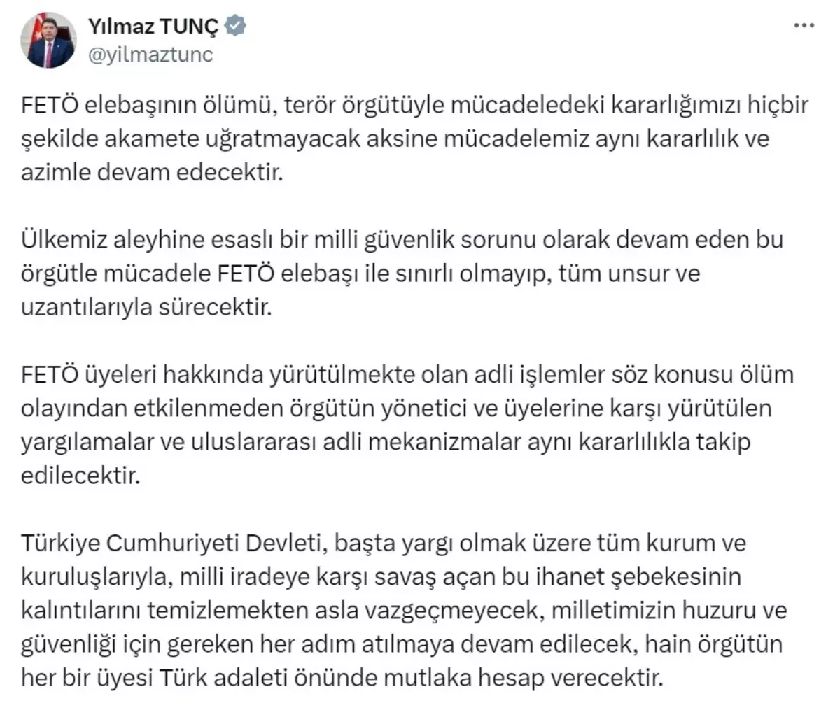 Bakan Tunç\'tan FETÖ Açıklaması