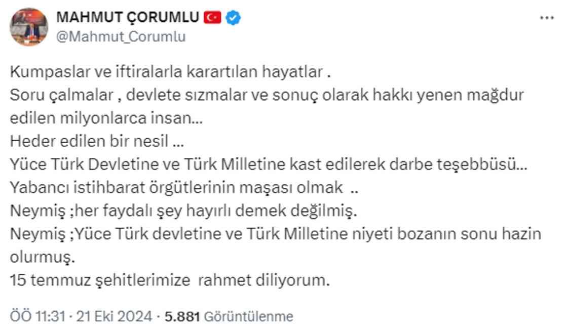 FETÖ elebaşı Gülen'in ölümü sonrası Mahmut Çorumlu'dan ilk açıklama