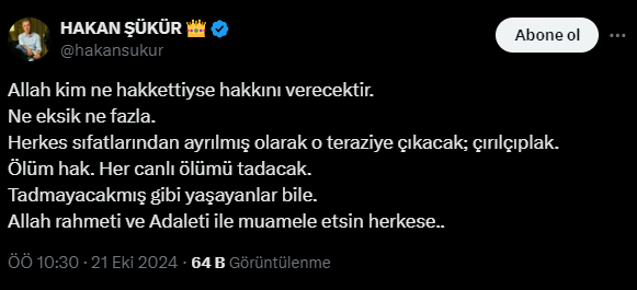 Fetö firarisi Hakan şükürden Fethullah Gülen'in ölümü sonrası ilk yorum