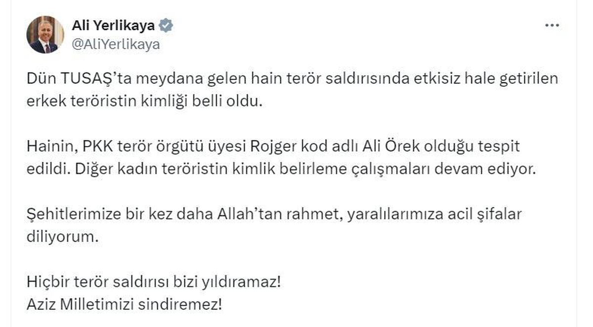 TUSAŞ\'a saldıran teröristin kimliği belli oldu: PKK üyesi \'Rojger\'