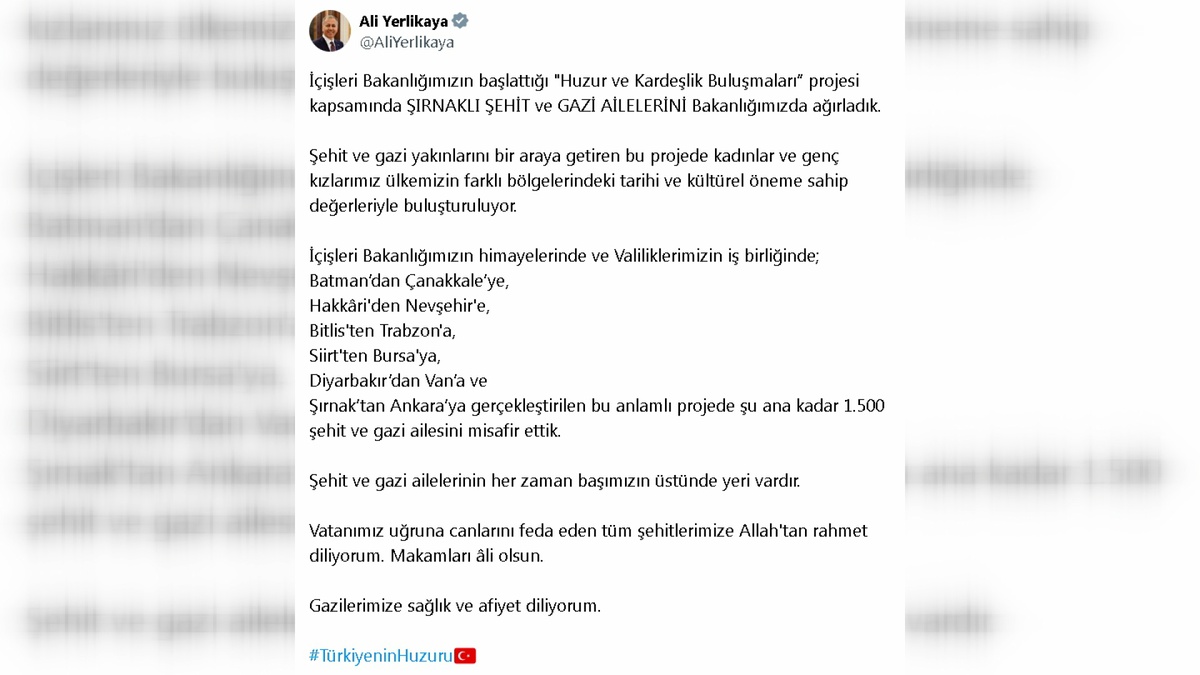 Bakan Yerlikaya, Şırnaklı şehit ve gazi aileleri ile buluştu